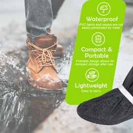 Waterproof Rain Boot Shoe Covers for Men Women with Reflector, Black Non-slip Reusable Boot Covers with Side Zipper, Foldable Anti-Snow Shoe Covers Rainproof Overshoes Over Shoes Galoshes