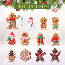 Zomiboo 24psc 3" Gingerbread Christmas Ornaments Gingerbread Tree Ornaments Gingerbread House Candy Cane Santa Claus Plastic Figurines for Xmas Tree Hanging Decor(Gingerbread, Santa, Snowflake)