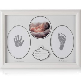 Baby Picture Frame Handprint Footprint Kit First Year Keepsake Photo White Wooden Ink Newborn Boys