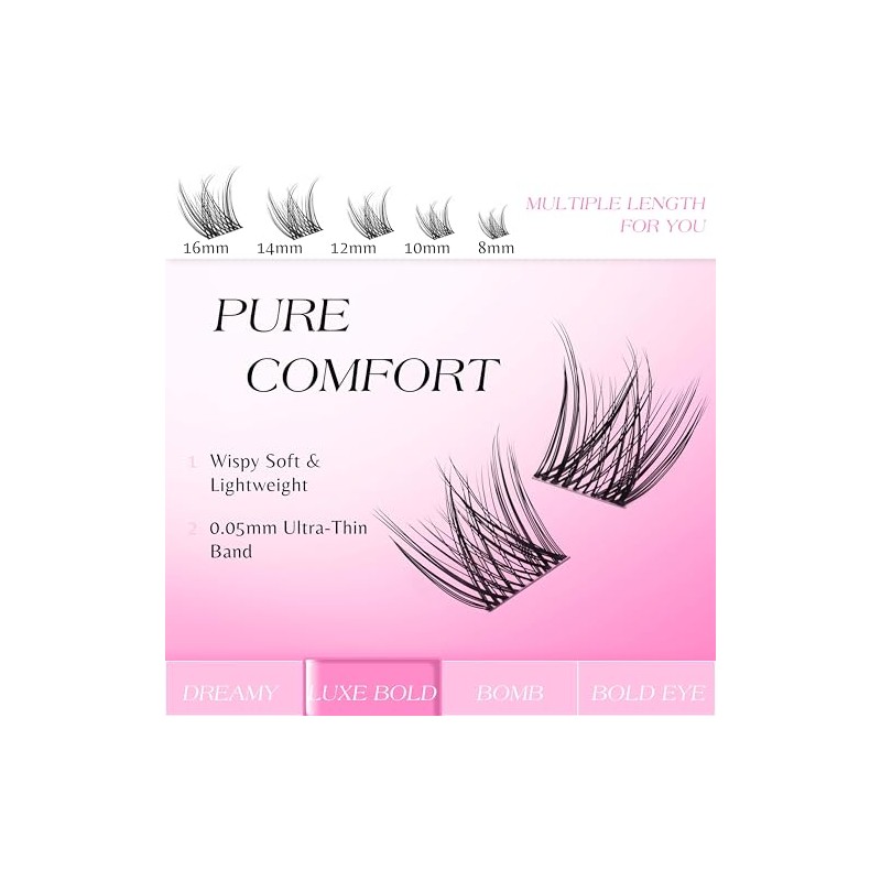 VEYESBEAUTY Lash Clusters Kit Individual Eyelash Extensions Thin & Invisible