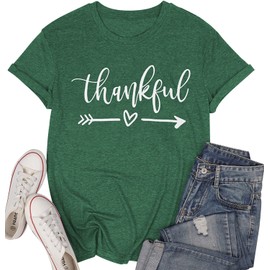 NIUBIA Women's T Shirts Summer Tops Heart Printed Love Graphic Shirts Casual Blouse Thankful Tee Green