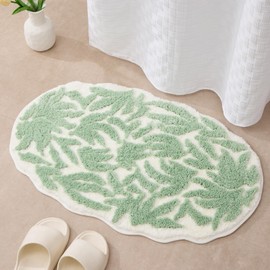 ORTIGIA Cute Bath Mat Bathroom Mats Green Leaf Bathroom Rugs Non Slip Soft Microfiber Absorbent Washable Rug Small Bath Rug for Bathroom Laundry Sink Decor 20x32 inch