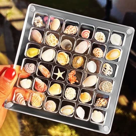 MARUKO Shell Display Box, Magnetic Shell Display Case Made of Acrylic, Magnetic Seashell Display Box Compartment Container for Beads, Nails, Jewellery (Square)