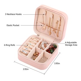 EOGOW Mushroom Theme Small Travel Jewelry Case, Pink, Whimsical, Waterproof, Zipper Closure, 4x4x2 Inches, 11 Compartments