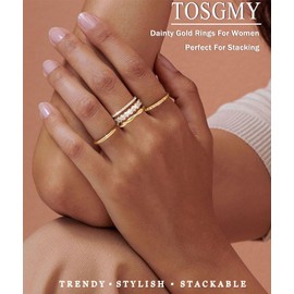 TOSGMY Stackable Gold Silver Rings for Women Non Tarnish Dainty 14K Gold/Silver Plated Stacking Thumb Ring Set Cubic Zirconia Eternity Wedding Bands Engagement Rings for Women Gold Jewelry Size 6-11