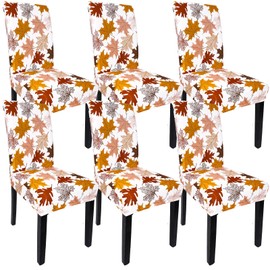 JarThenaAMCS 6Pcs Fall Leaves Chair Covers Colorful Maple Leaves Removable Stretch Elastic Dining Chair Slipcover Protector for Autumn Thanksgiving Home Kitchen Decor