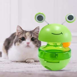 Casbomy Cat Treat Puzzle, 2 in 1 Pet Slow Feeder Puzzle Ball, Frog Tumbler Cat Treat Toy, and Automatic Slow Feeder Ball for Cat and Kitten Training with Feather & Balls (Frog Eyes)