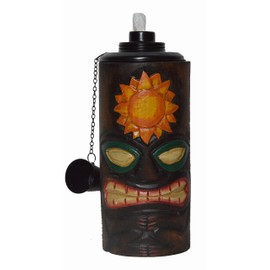 WORLDBAZZAR TIKI FACE TORCH TABLE TOP HANDMADE TOTEM MASK TROPICAL POLYNESIAN HAWAIIAN SUN DESIGN