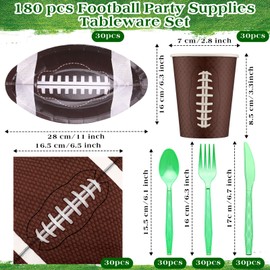 Nitial 180 Pcs Football Tableware Set to Serve 30 Guests Include Disposable Paper Plates Napkins Knives Forks Spoons and Cups for Football Game Birthday Party Decorations(Stylish)