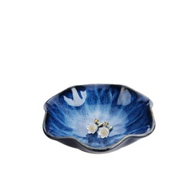Lotus Leaf Shape Decorative Ring Tray, Small Key Bowl, Ceramic Trinket Tray Jewelry Dish Organizing Necklace Earrings, Home Decoration for Mom Best Friend Sister, Blue.