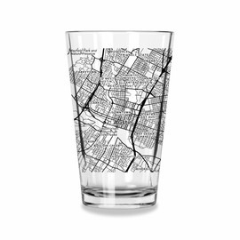 Blue Ridge Mountain Gifts - Austin Pint Glass, 16oz Drinkware UV Printed in Black or White Ink, Texas Keepsake with Austin Map Design