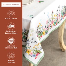 Maison d' Hermine Tablecloth 100% Cotton Table Cover Decorative Washable Square Easter Tablecloths for Kitchen, Dining, Buffet Parties & Camping, Printemps - Spring/Summer (140cm x 180cm)