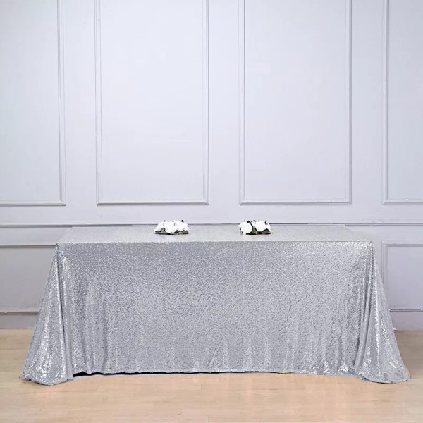CraftsnFavors 90x132" Silver SEQUIN RECTANGLE TABLECLOTH Light Gray Party Catering