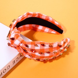 YAHPERN Thanksgiving Fall Headband for Women Rhinestone Crystal Knotted Headbands Jeweled Autumn Plaid Headband Embellished Wide Top Knot Headbands Thanksgiving Accessories Fall Outfit Party Gifts