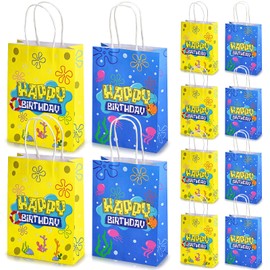 YMDOBIGER 25 Pcs Cartoon Happy Birthday Gift Bags - Ocean Paper Goodie Bags with Handles for Boys Girls Birthday Baby Shower Under the Sea Party Welcome Favor