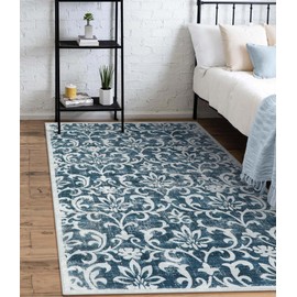 Morebes Vintage Washable Rugs 3x5, Blue Rugs for Bedroom Non Slip,Soft Distressed Floral Bathroom Mat, Entryway Rugs Indoor Accent Floor Throw Carpet for Entrance Coffee Table RV