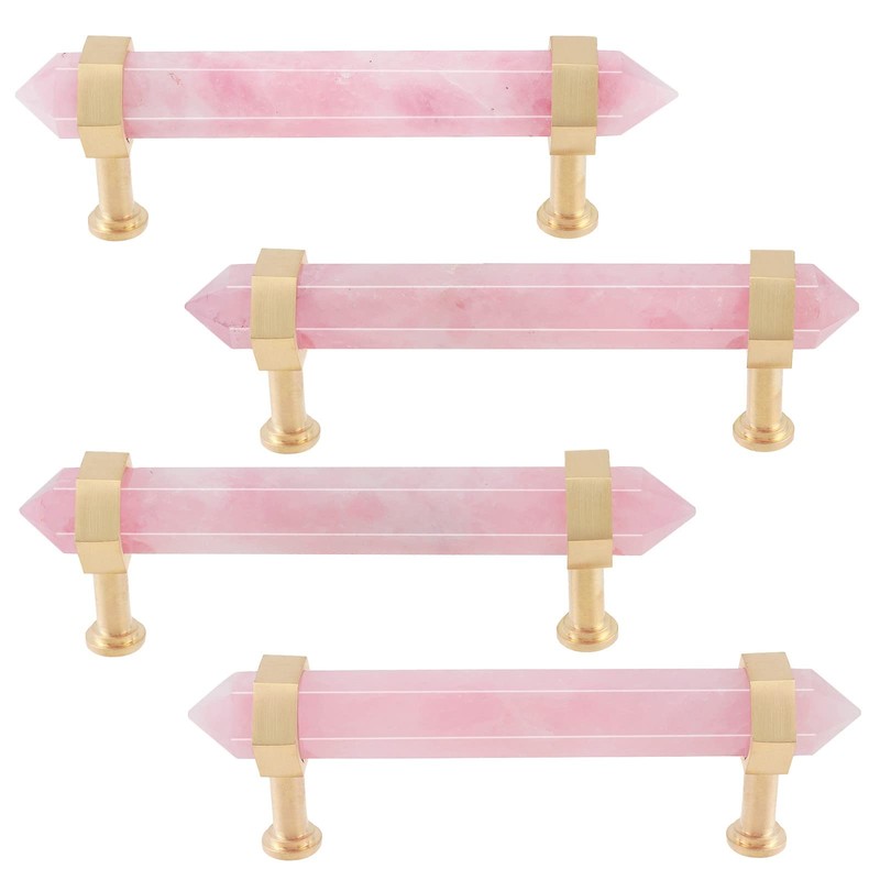 mookaitedecor Pack of 2 Brushed Brass with Rose Quartz Double