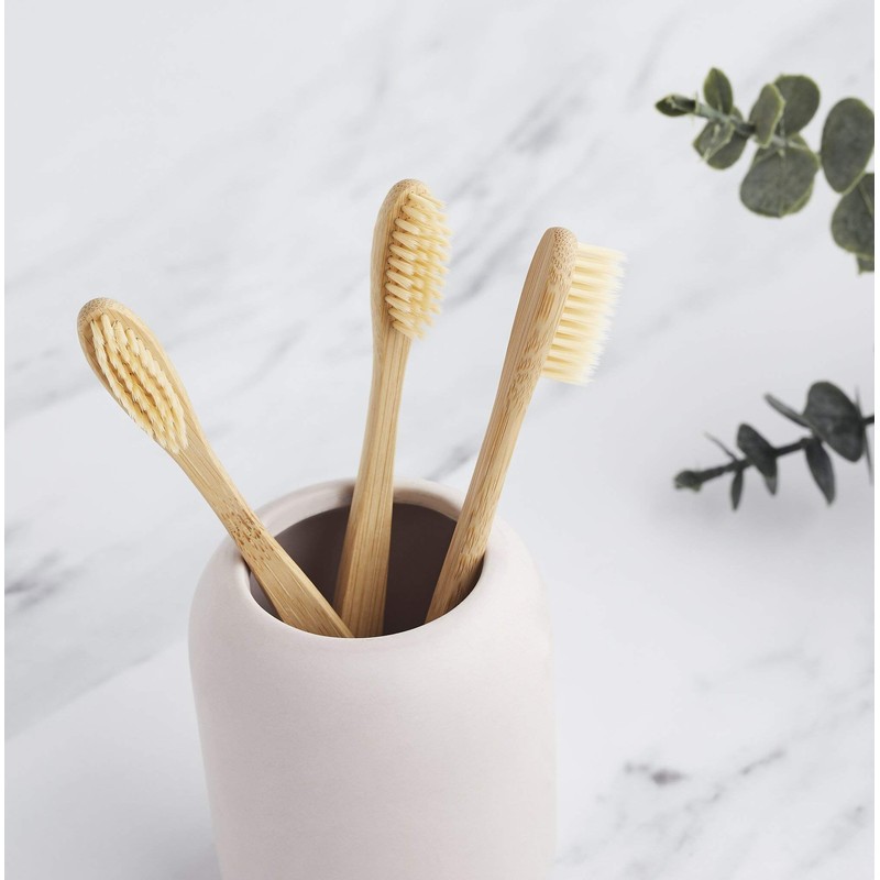 3pk Family Eco-Friendly and Natural Organic Wooden Bamboo Toothbrushes, Biodegradable,