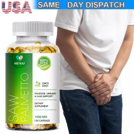 Saw Palmetto 1000 mg suplemento de próstata soporte urinario para hombres 120 cápsulas