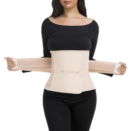 ChongErfei Postpartum Belly Band & Abdominal Binder Post Surgery Compression Wrap Recovery Support Belt (For waistline 32"-38",L, Beige)