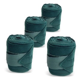 Fleece Bandages for Horse - Horse Fleece Bandages in Set of 4 with Practical Storage Bag (Pony, Dark Green)