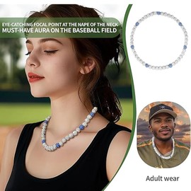 ZZLAY Unisex Colorful Diamond Baseball Necklace – Diamond Rhinestone Beaded Chain Necklace, Stylish Baseball Jewelry Gift for Baseball Enthusiasts and Team Players(Blue/White)