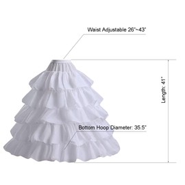 AtSopop Women's Crinoline Petticoats Underskirt Slips with 4 Hoops 5 Layers Ruffles for Wedding Dress PT450