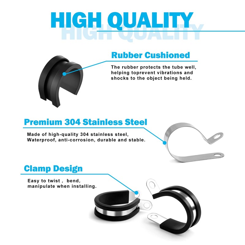 12Pcs 1-3/4 Inch Cable Clamps, 304 Stainless Steel Rubber Cushion