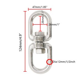 Rannb Eye to Eye Swivel 1250Kg/2755LBS Working Load Stainless Steel Double Eye Swivel 12mm 1/2" Loop Dia