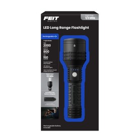 Feit Electric Long Range Flashlight, 2000 Lumens, Aircraft-Grade Aluminum, Rechargeable USB-C and AAA Battery Compatible, Flex Power with 3 Light Modes, Built-in USB Port, FLR2000/LT/FLEX