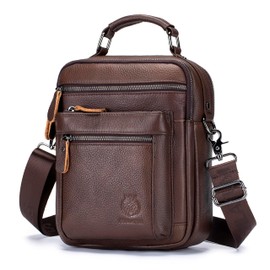 SCHLATUM Genuine Leather Shoulder Bag for Men, Medium Messenger Bag Crossbody, Mens Handbag with Multiple Pockets for Daily, Brown