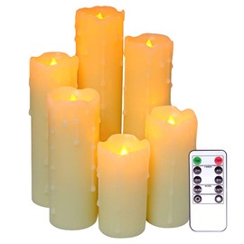 DRomance Flameless Flickering Candles Battery Operated with Remote and Timer, Set of 6 Dripping Wax LED Pillar Candles Halloween Christmas Holiday Indoor Decor(Ivory, 2.2 x 4-9 Inches)