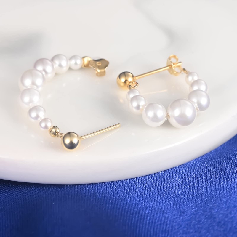 CPSLOVE Womens Pearls Earrings 925 Sterling Silver Beaded Earrings Baroque