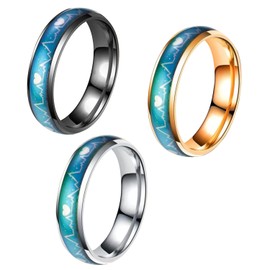 atnayo 3 Pcs Mood Ring for Women, Kids Mood Rings(Black + Steel + Rose Gold)