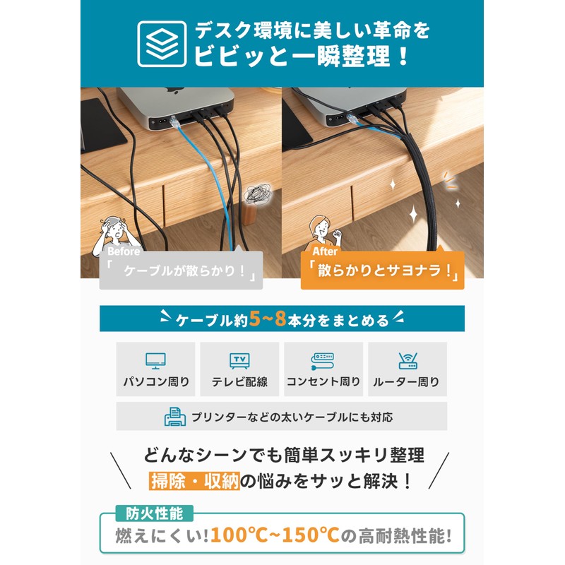 Cable Storage Sleeve, Cable Sleeve, Wiring Cover, Extends Total Length