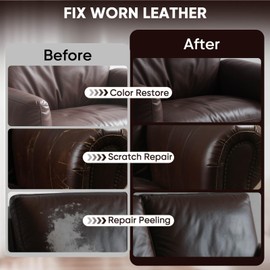 Leather Recoloring Balm - Scratch Repair & Color Restore Kit for Faded Leather, Leather Couch & Car Seats - 12OZ Leather Restorer Balm for Furniture, Auto Interior, Vinyl, Accessories (Dark Brown)