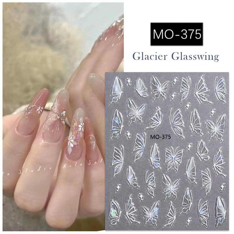 3D Butterfly Nail Art Stickers - 6pcs (2 Styles), Holographic