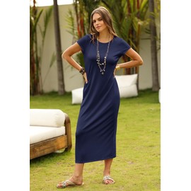 MEROKEETY Women's 2025 Summer Short Sleeve Tshirt Dress Casual Crew Neck Beach Long Maxi Dresses, Navy, M