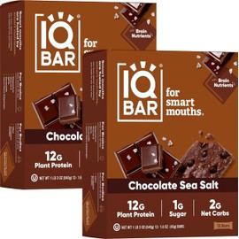 IQBAR IQBAR Brain and Body Plant Protein Bars - Chocolate Sea Salt - 24-Count Low Carb - Gluten Free, High Fiber, Vegan Snacks - Low Sugar Meal Replacement