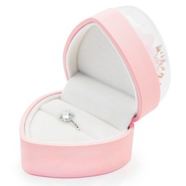 Hsiwto Preserved Flower Rose Ring Box, Heart Shape Velvet Jewelry Box for Valentine's Day Mother's Day Wedding Anniversary Birthday Gift, Pink GB023-HRPK