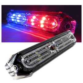 ALTEED Small Thin LED Flash Light Bar, 24 Patterns, Synchronous Interlocking Function, Compatible with 12V 24V Automobiles (Red/Blue)