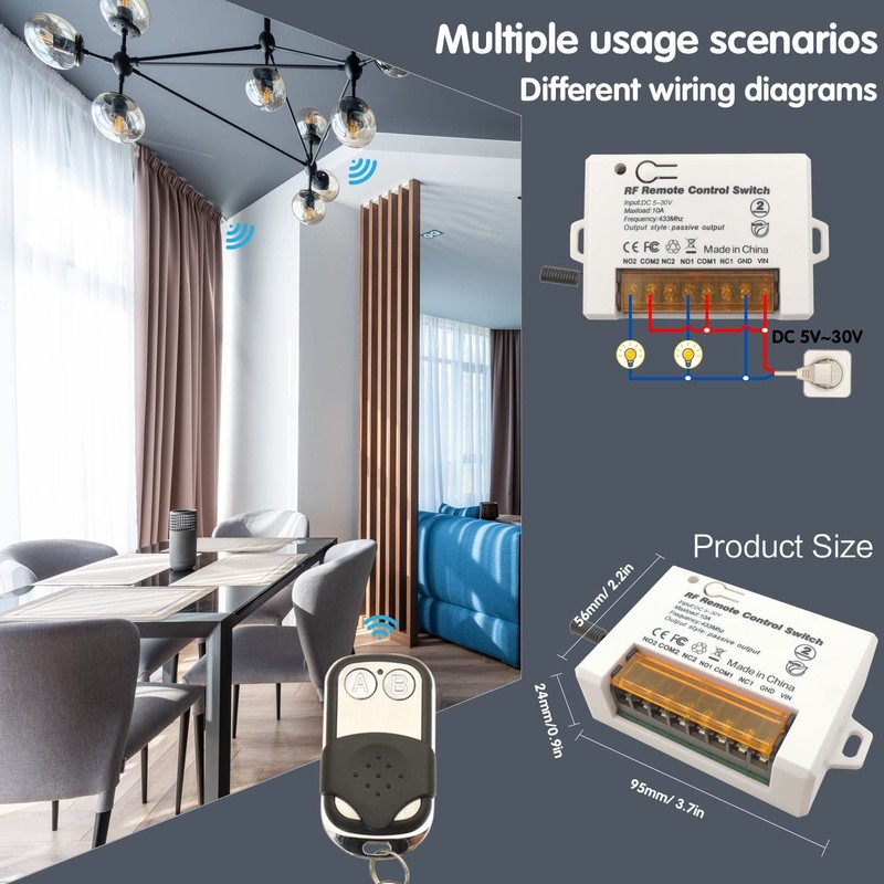 DieseRC 2 Channels Wireless Relay Remote Control Switch 433Mhz RF