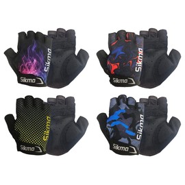 Sikma MTB Cycling Gloves,Half Finger Padded Bike Gloves Gel,Breathable With Anti Slip Mountain Bike Gloves,Fingerless Bicycle Short Gloves for Men & Women (Black/Pink, L/XL)