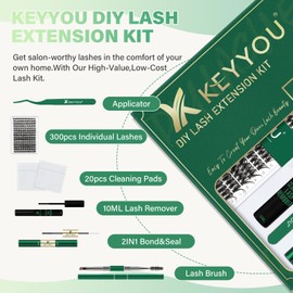 DIY Lash Extension Kit KEYYOU 300Pcs Individual Eyelash Extension Kit 50D 0.07C Curl 9-18MIX Lash Clusters Kit with Lash Glue Remover Applicator Easy to Use for Beginners(Kit-50D-0.07C,9-18MIX)