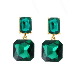 Square Crystal Dangle Earrings for Women Clear Rhinestone Statement Earrings Minimalist Geometric Rectangle Drop Dangle Earrings Prom Pageant Jewelry Birthday Gift for Women (Green)
