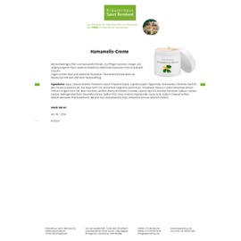 Sanct Bernhard Witch Hazel Cream with High Quality Oils and Witch Hazel Extract 100 ml