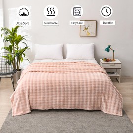 VANJOROY Fleece Blanket Large Throw for Sofa and Bed, 100% Soft Warm Cozy Fluffy Fur Bubble Throw for Chair Couch Home. (Pink, 127x152cm)