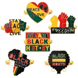 6PCS African Napkin Rings for Table Decor Juneteenth Napkin Rings African Map Power Fist Sunflower Napkin Holder Rings Bulk Black History Party Dinner Table Decor Accessory
