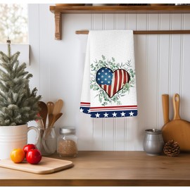 XYDEG Sage Green Eucalyptus Kitchen Towels Decor,Independence Day American Rustic Hand Towels Patriotic Kitchen Towels for Home Kitchen Decor,4th of July Patriotic,16×24 Inches