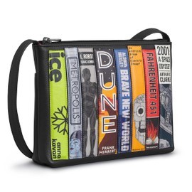 Yoshi Sci-Fi Bookworm Cross Body Bag, Handbag for Women, Black Leather